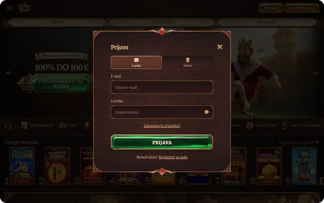 crazytower casino prijava email